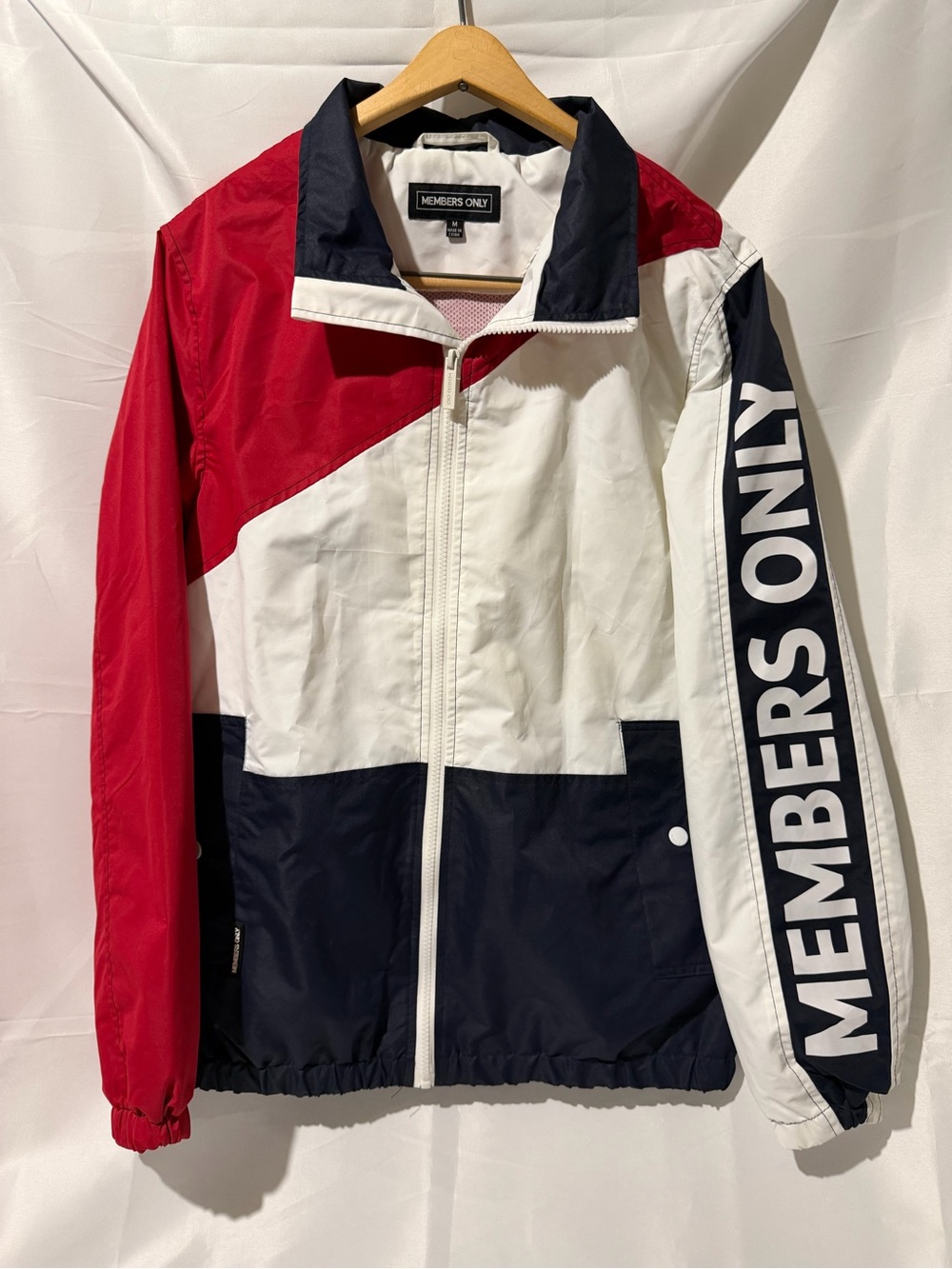 Members Only Red White Navy Colorblock Windbreaker with Sleeve Logo